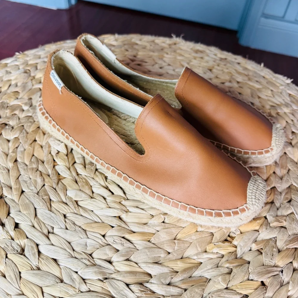 NEW Soludos Women's Leather Espadrille Slip-On in Tan